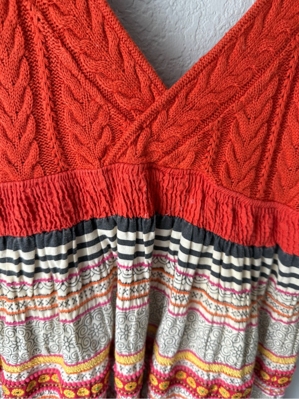 Free People size 6 Boho Vintage Orange cable knit tank top multi striped Dress - Picture 4 of 5